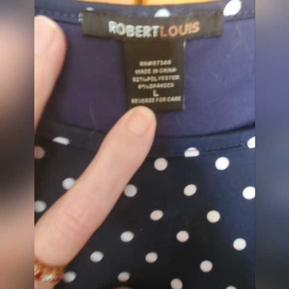 Robert Louis Navy Polka Dot ๐ Dress Large - Picture 2 of 4